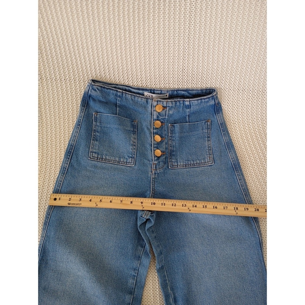 ZARA Super High Rise 13" Wide Leg Jeans Blue Patch Pocket Button Fly 4 W26x25 - Picture 10 of 12
